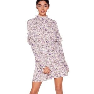Nasty Gal Long Sleeve Purple Floral Dress